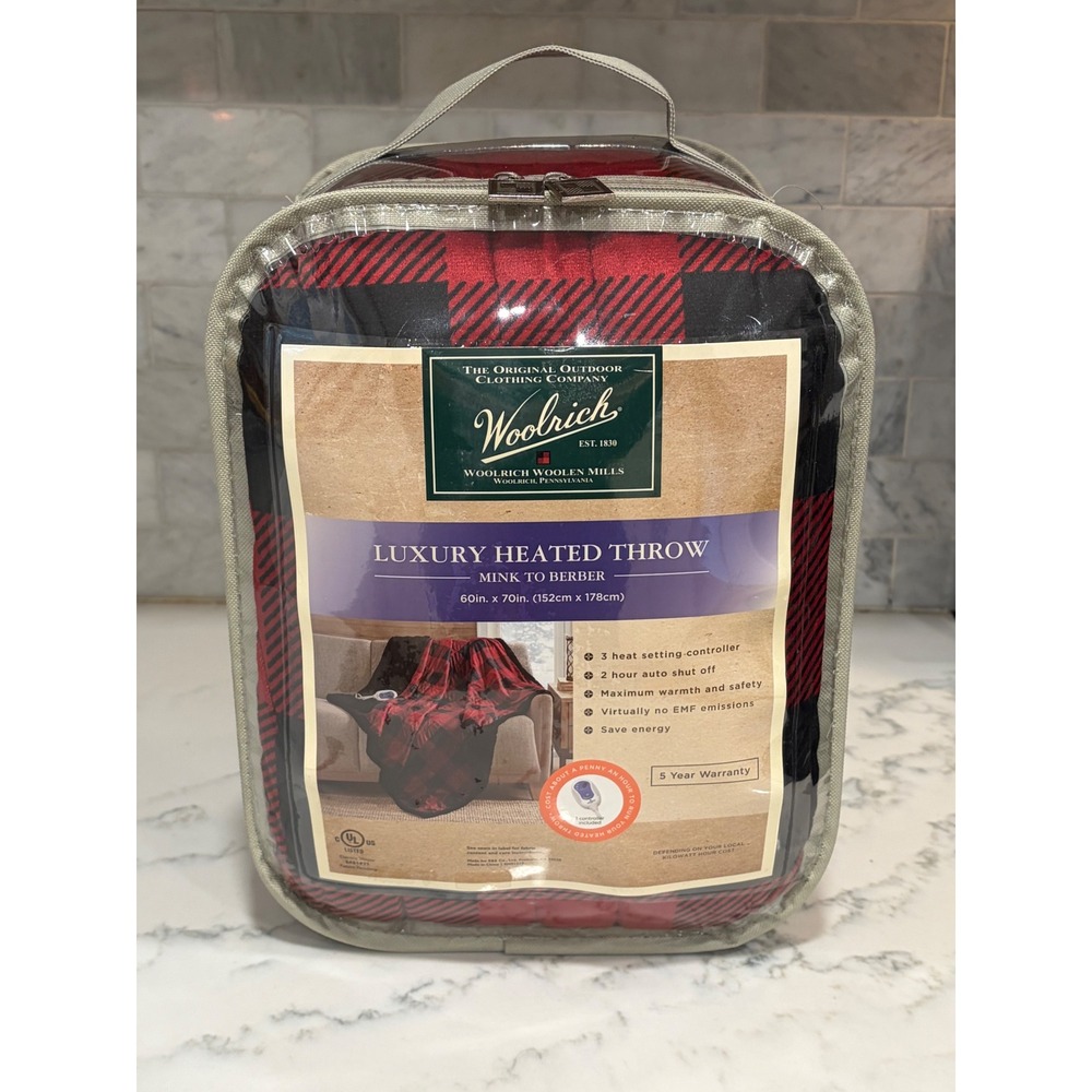 Woolrich Luxury Heated Throw Red Black Buffalo Plaid Electric Blanket 60x70 NEW